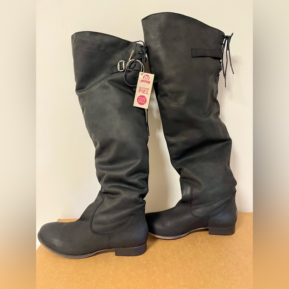 GORGEOUS Over the Knee Black Nubuck Leather Slouch Boots w/Leather Soles 1” Heel